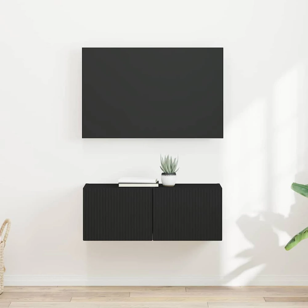 TV staliukas TV sieninė spintelė 2 vnt. Juoda Apdirbta mediena