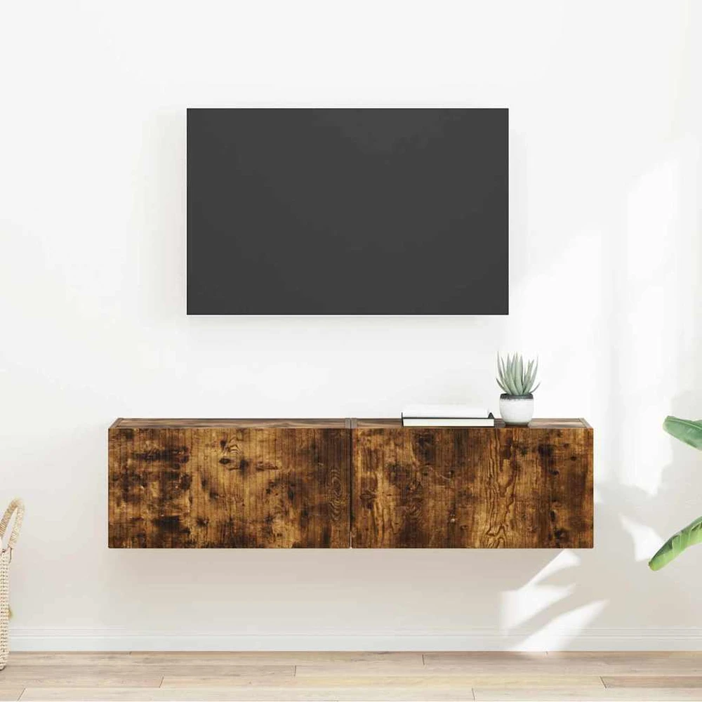 TV staliukas TV sieninė spintelė 2 vnt. Rūkyta ąžuolas Apdirbta mediena