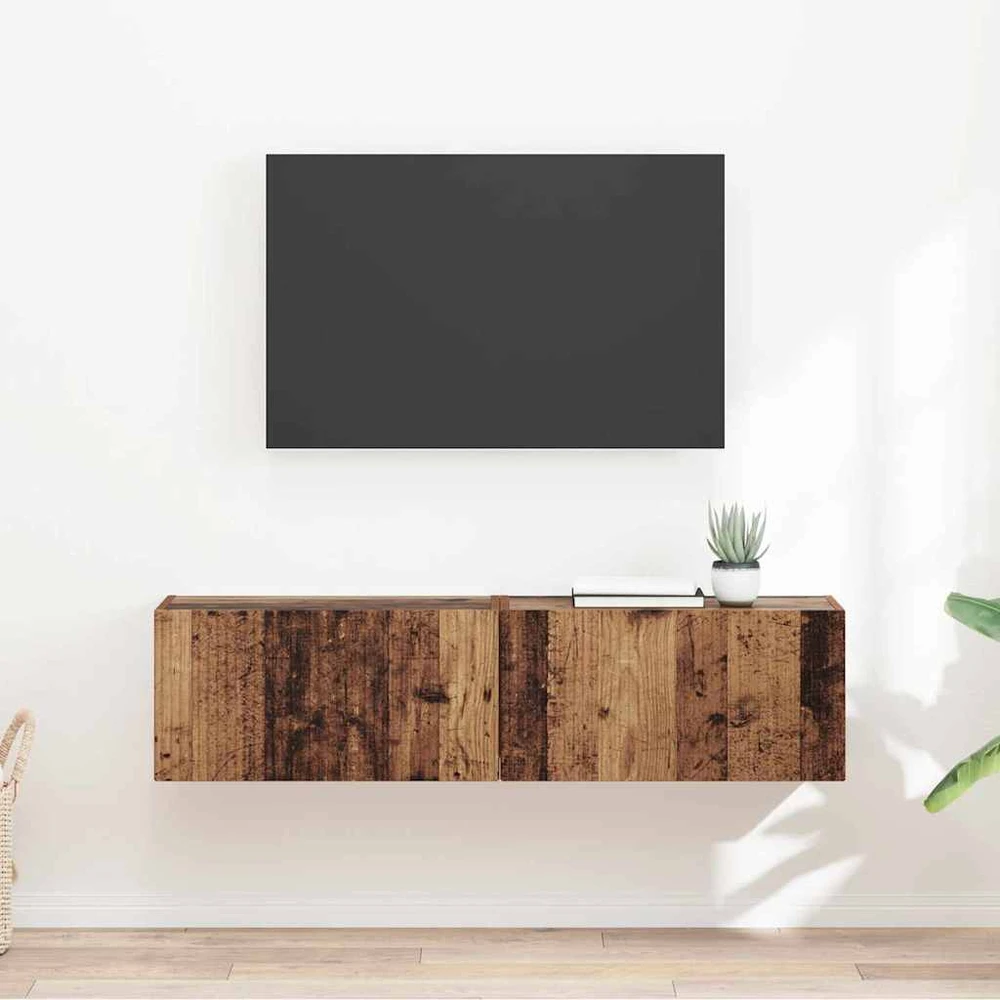 TV staliukas TV sieninė spintelė 2 vnt. Senovinis medis Apdirbta mediena
