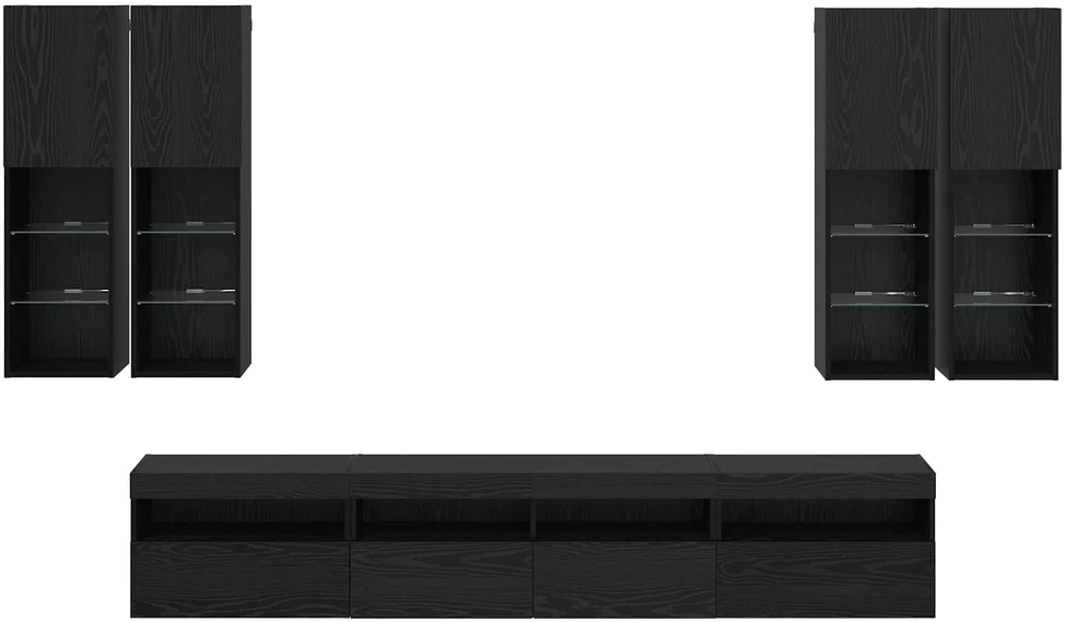 TV staliukas TV sieninės spintos komplektas su LED apšvietimu 7 vnt.