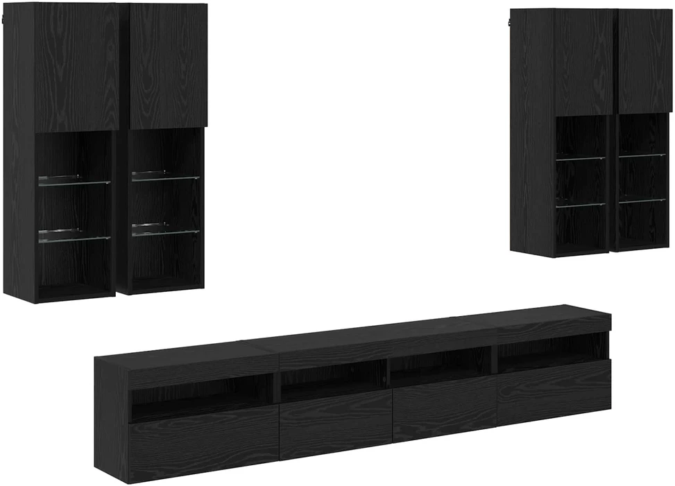 TV staliukas TV sieninės spintos komplektas su LED apšvietimu 7 vnt.