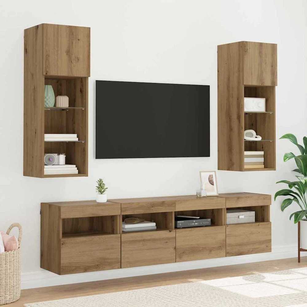 TV staliukas TV sieniniai spintelės 2 vnt. Amatininkų ąžuolas