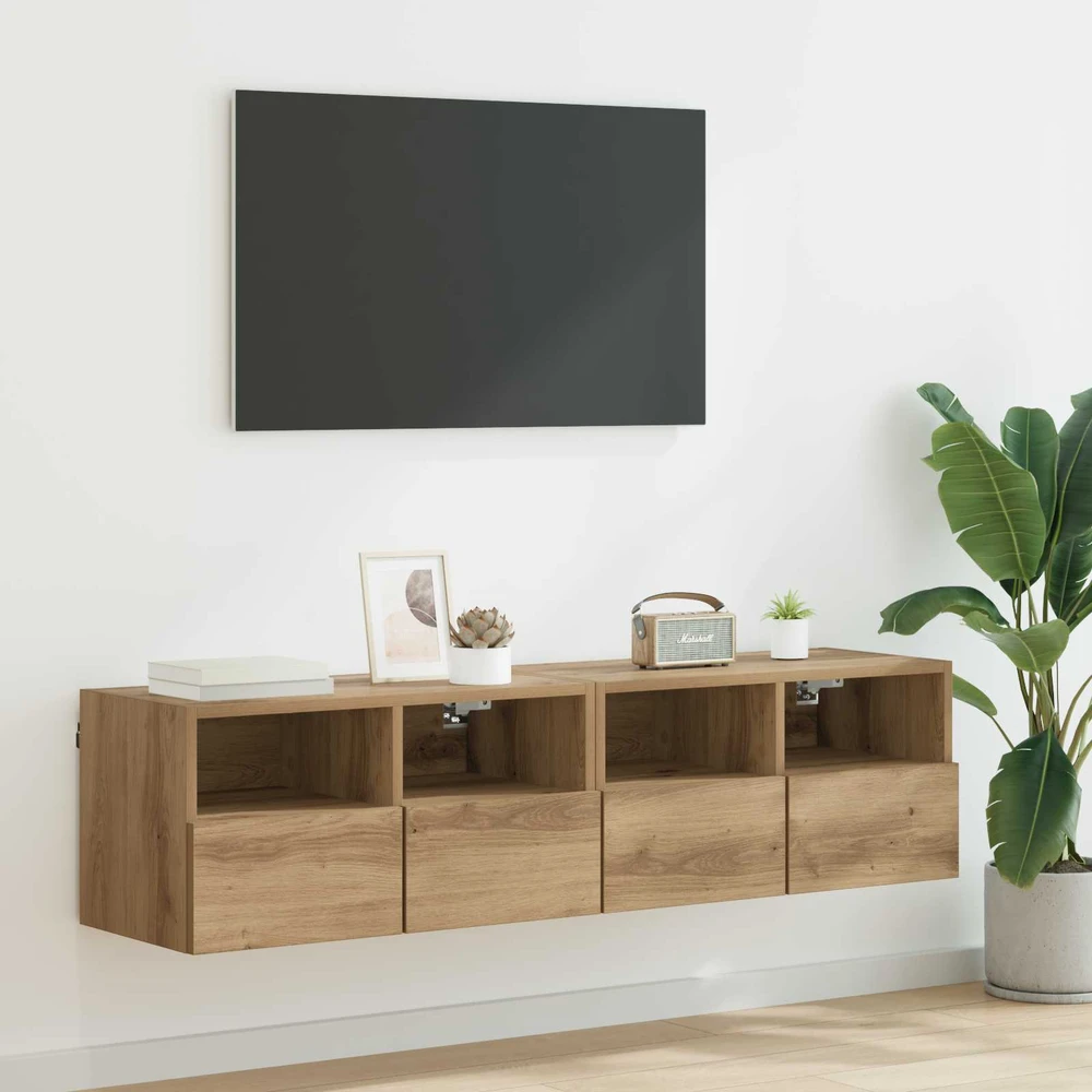 TV staliukas TV sieniniai spintelės 2 vnt. Amatininkų ąžuolas