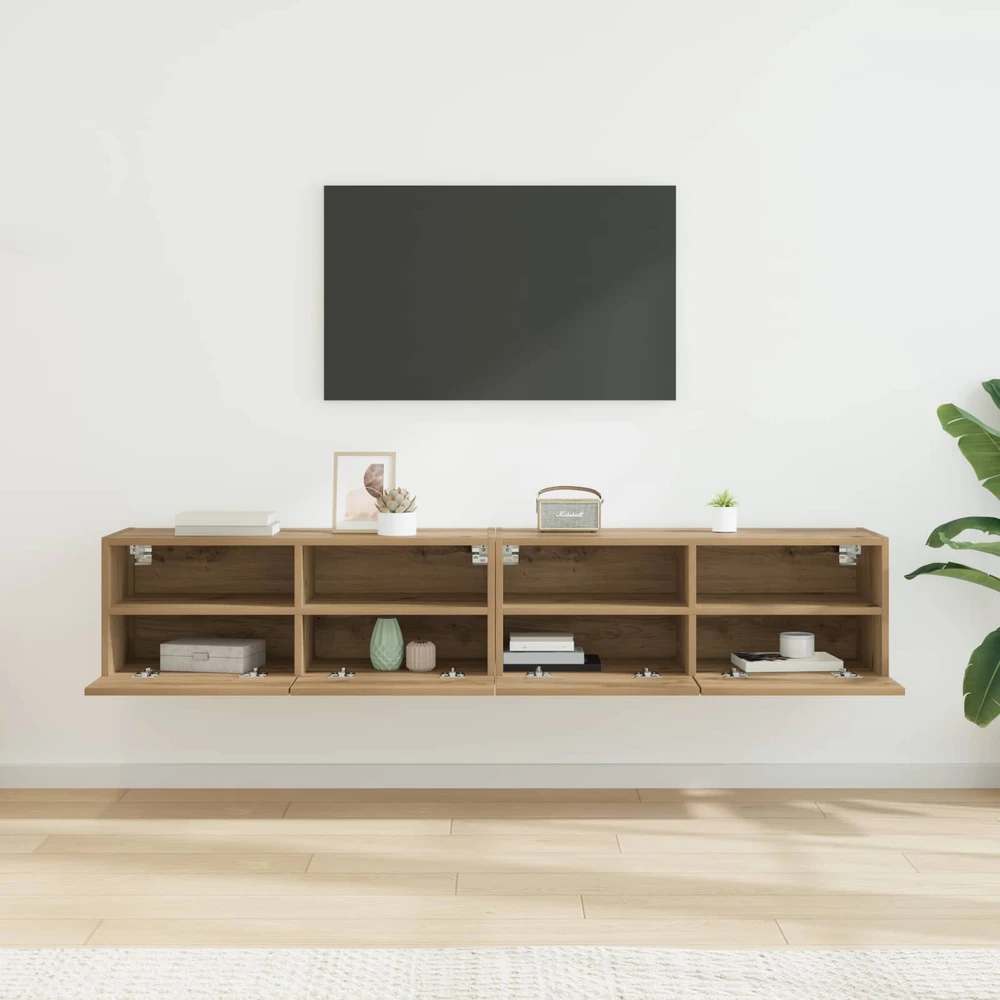 TV staliukas TV sieniniai spintelės 2 vnt. Amatininkų ąžuolas