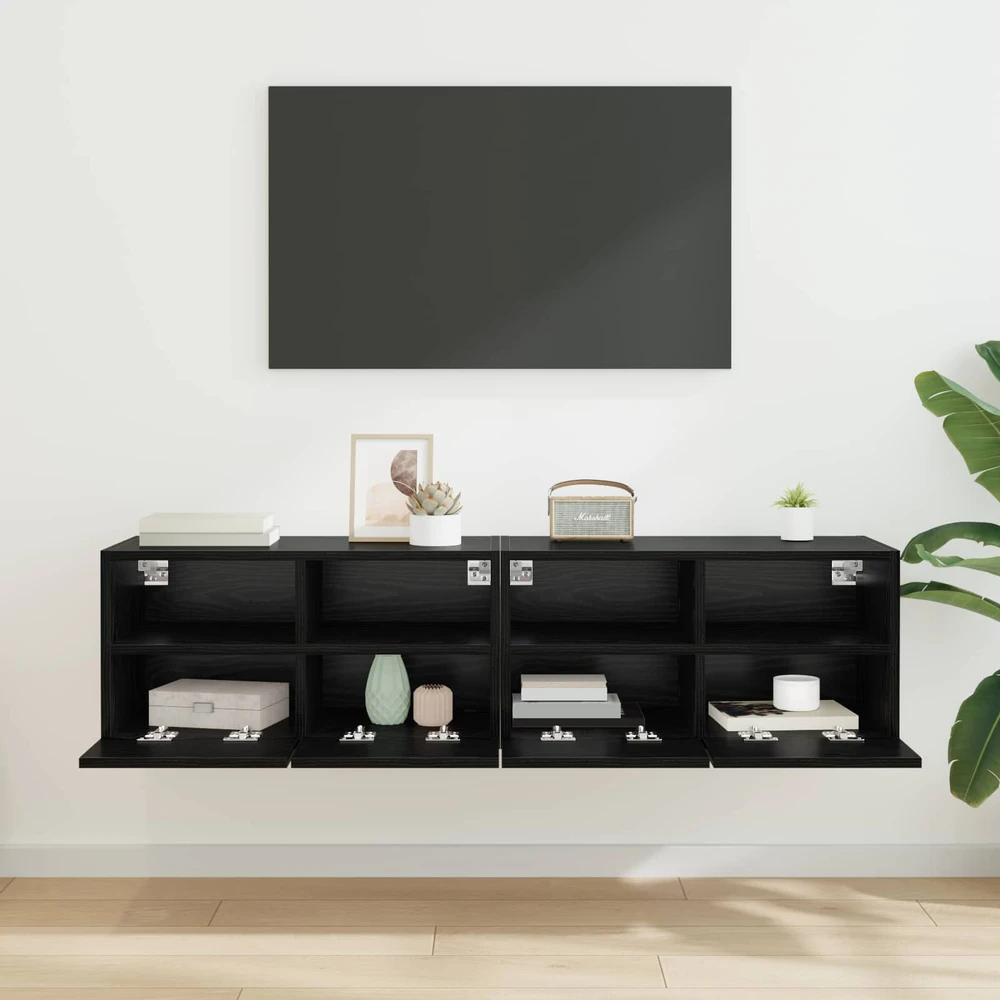 TV staliukas TV sieniniai spintelės 2 vnt. Juodas ąžuolas Apdirbta mediena