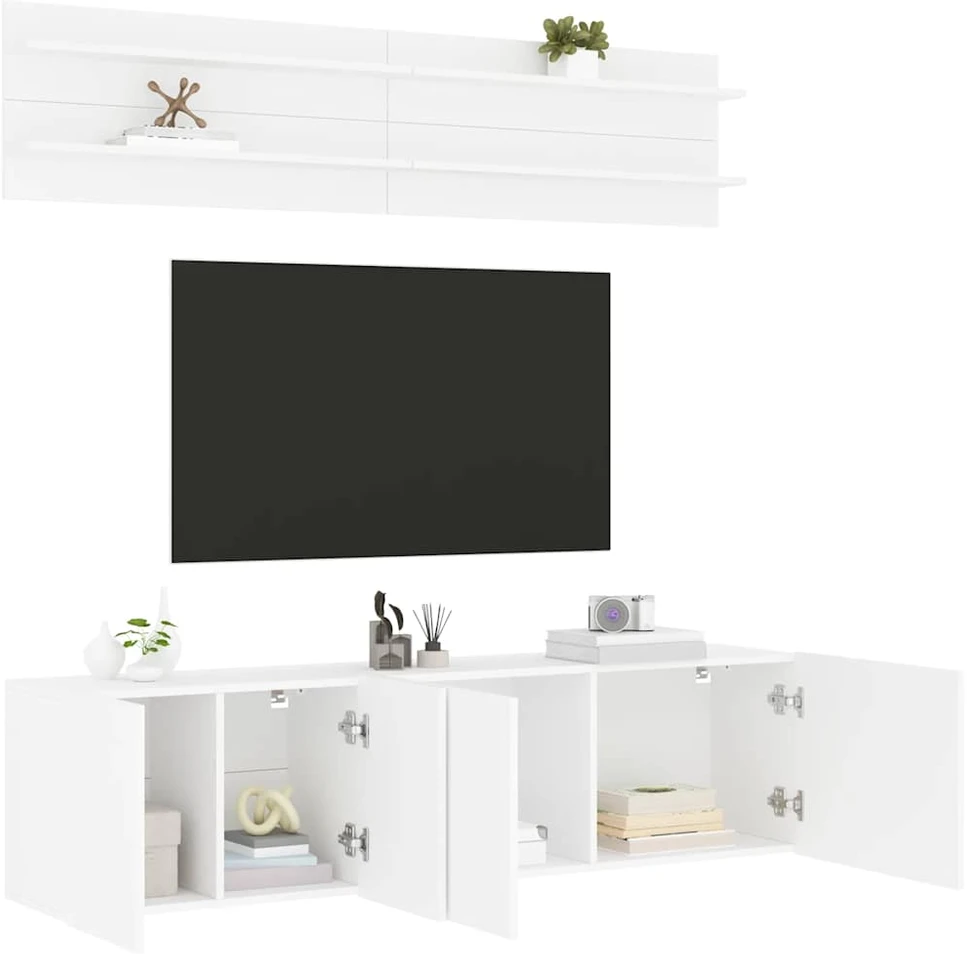 TV staliukas | TV sieniniai vienetai | 6 pcs balta Apdirbta mediena