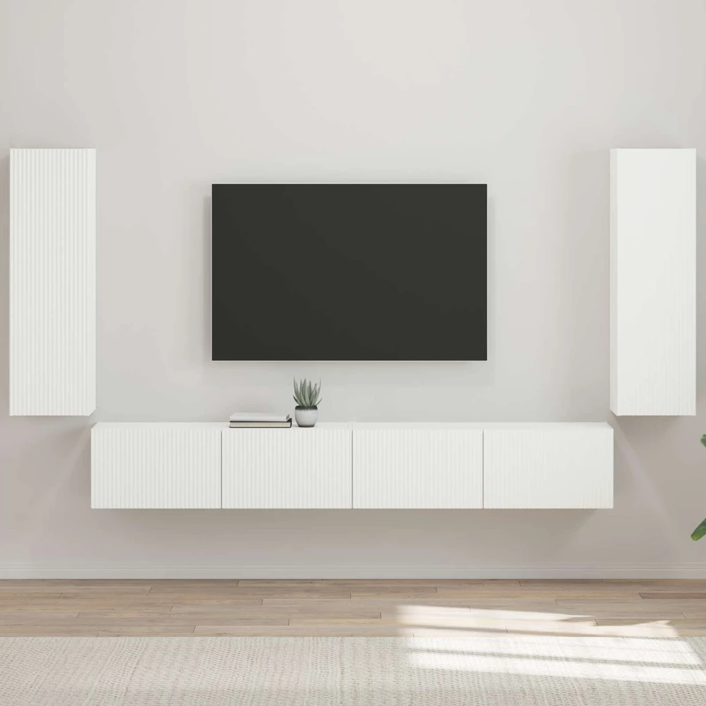 TV staliukas TV sieninio kabineto komplektas 4 vnt. Aukštai blizganti balta