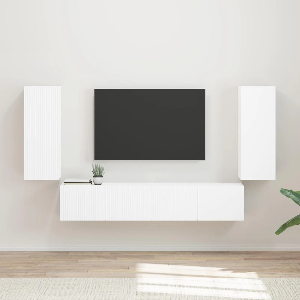 TV staliukas TV sieninio kabineto komplektas 4 vnt. Balta Apdirbta mediena