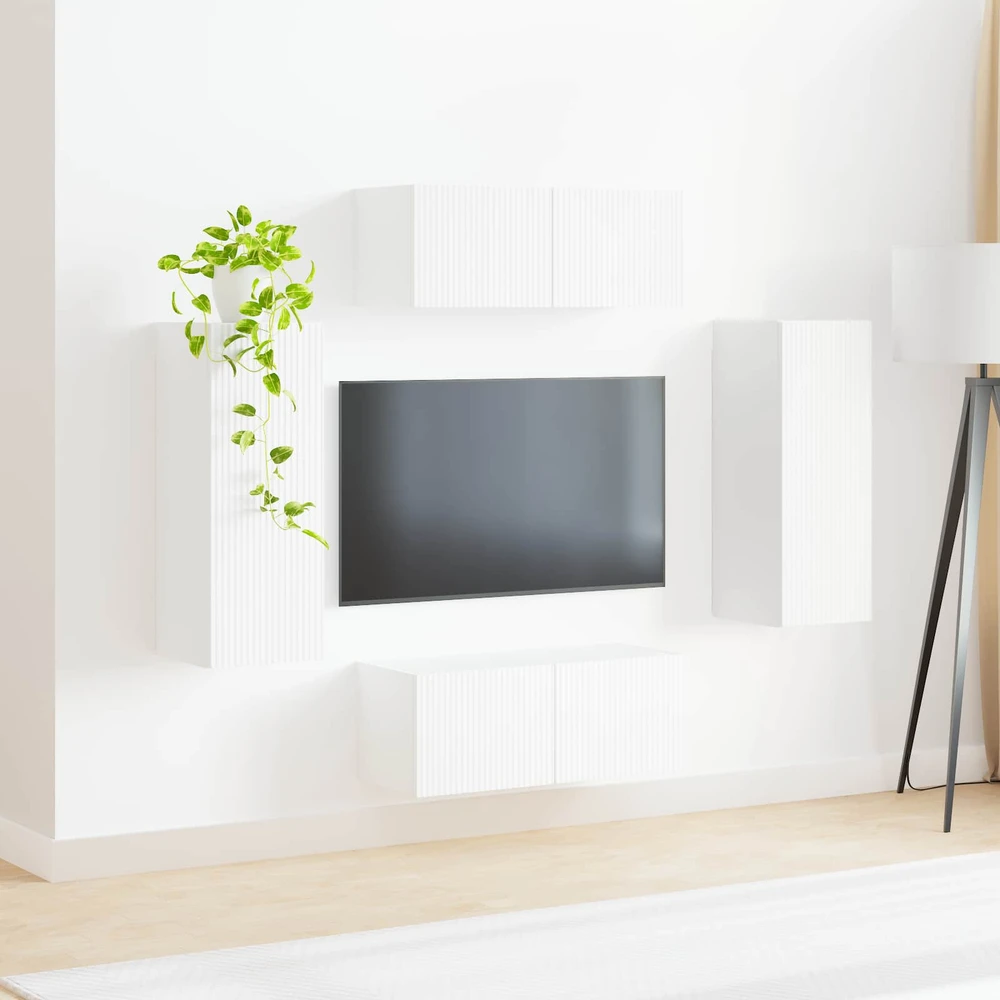 TV staliukas TV sieninio kabineto komplektas 4 vnt. Balta Apdirbta mediena