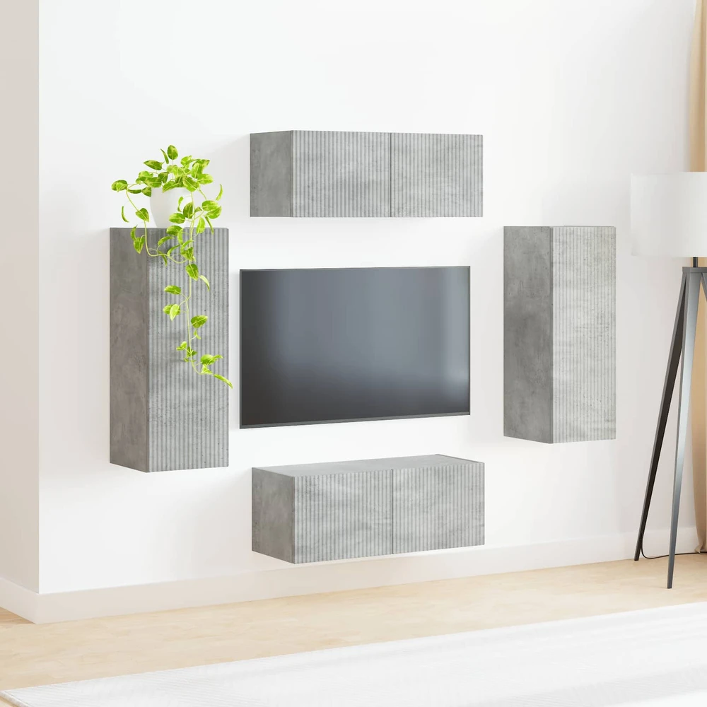 TV staliukas TV sieninio kabineto komplektas 4 vnt. Betono pilka
