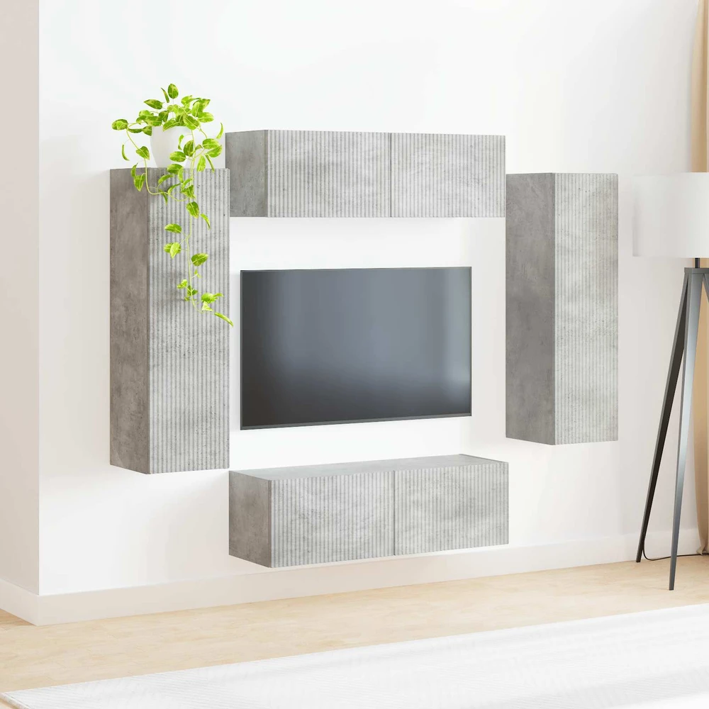 TV staliukas TV sieninio kabineto komplektas 4 vnt. Betono pilka