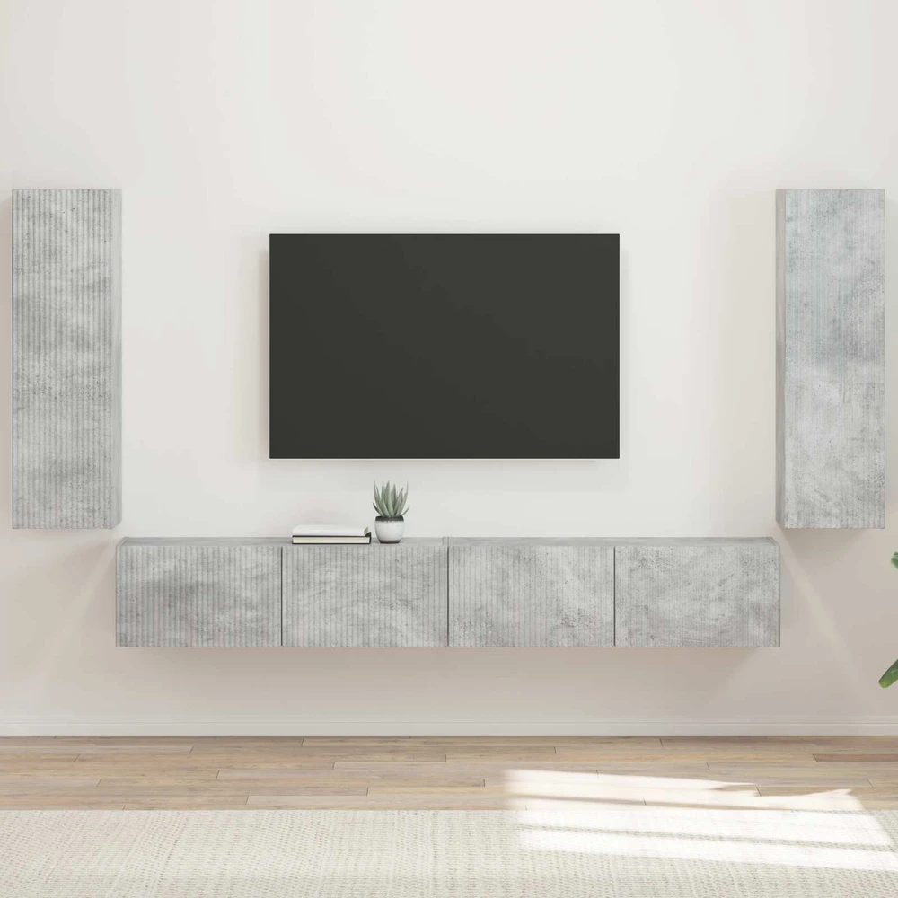 TV staliukas TV sieninio kabineto komplektas 4 vnt. Betono pilka