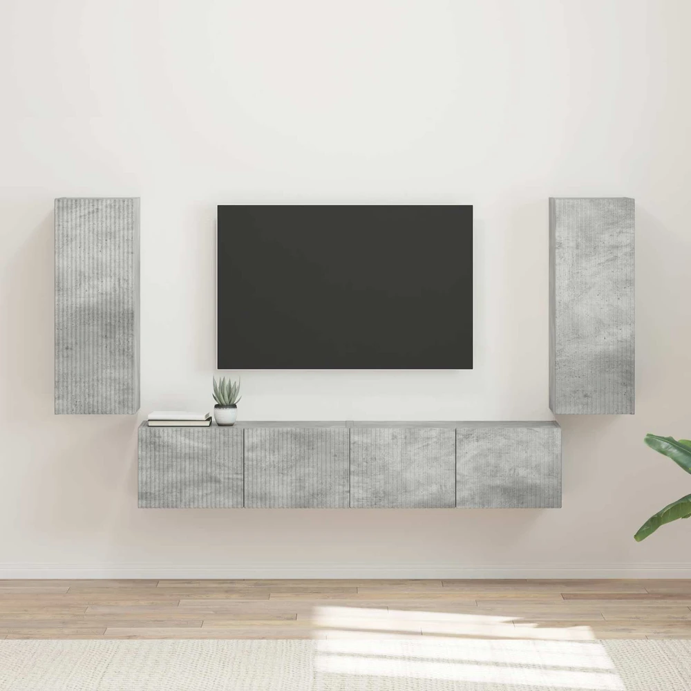 TV staliukas TV sieninio kabineto komplektas 4 vnt. Betono pilka