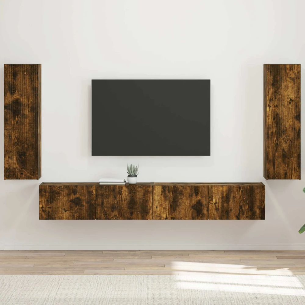 TV staliukas TV sieninio kabineto komplektas 4 vnt. Rūkyta ąžuolas