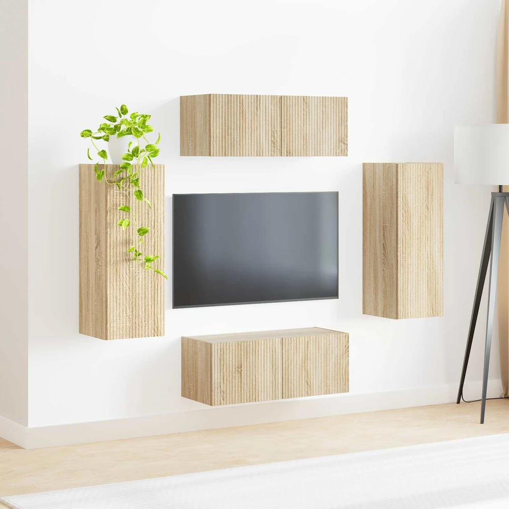 TV staliukas TV sieninio kabineto komplektas 4 vnt. Sonoma ąžuolas