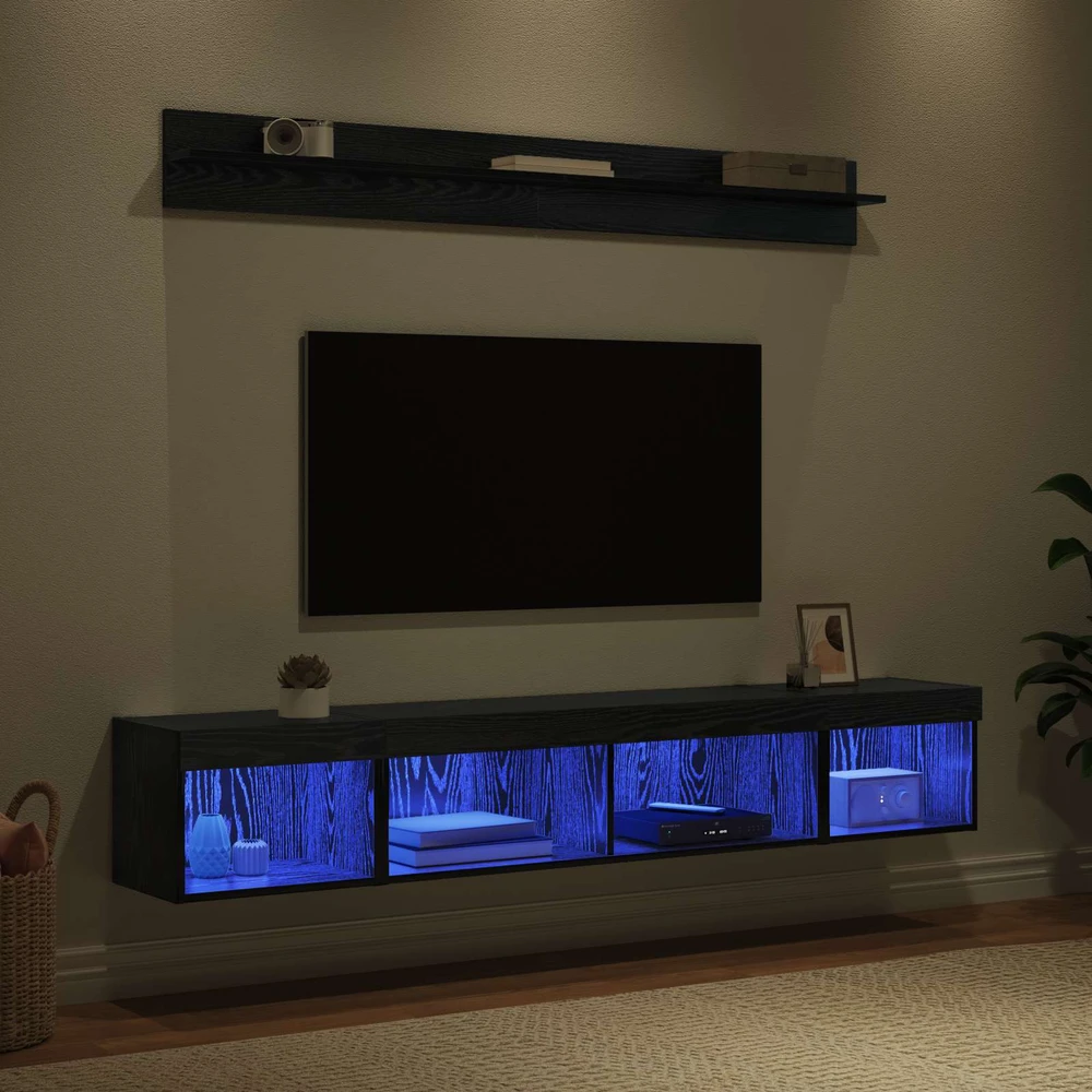 TV staliukas TV sieninio kabineto komplektas 5 vnt. Juodas ąžuolas