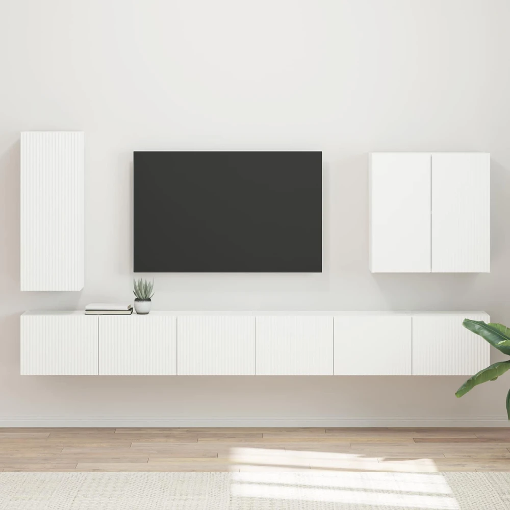 TV staliukas TV sieninio kabineto komplektas 6 vnt. Balta