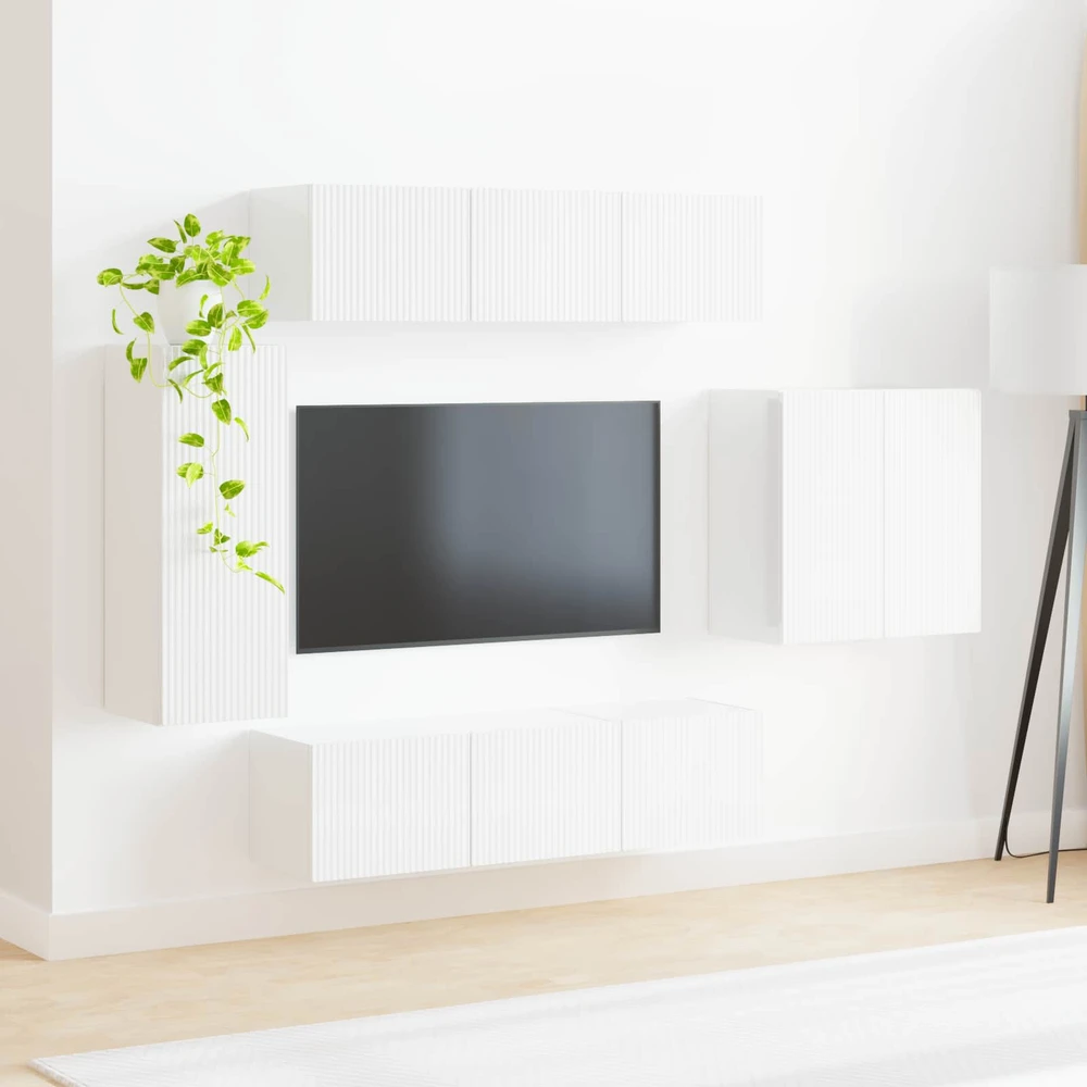 TV staliukas TV sieninio kabineto komplektas 6 vnt. Balta