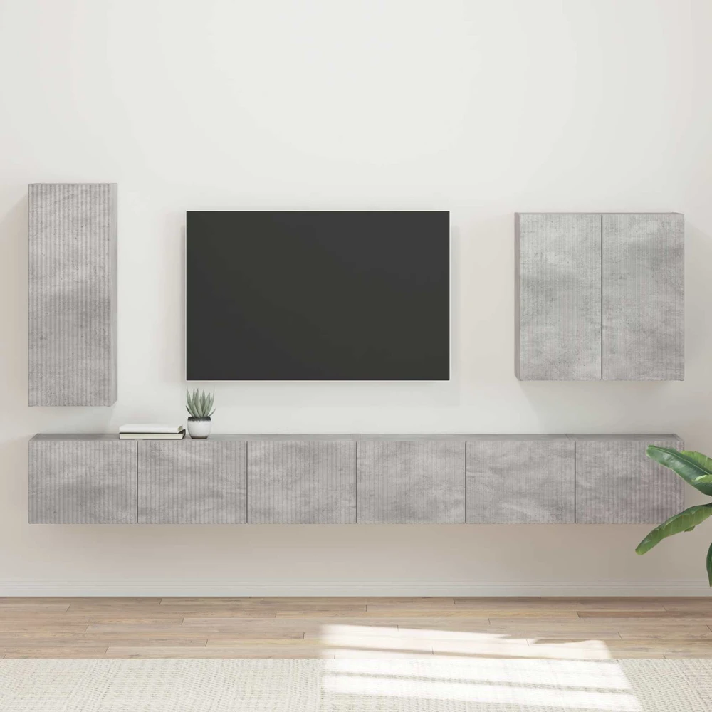 TV staliukas TV sieninio kabineto komplektas 6 vnt. Betono pilka