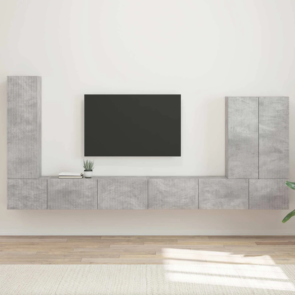 TV staliukas TV sieninio kabineto komplektas 6 vnt. Betono pilka