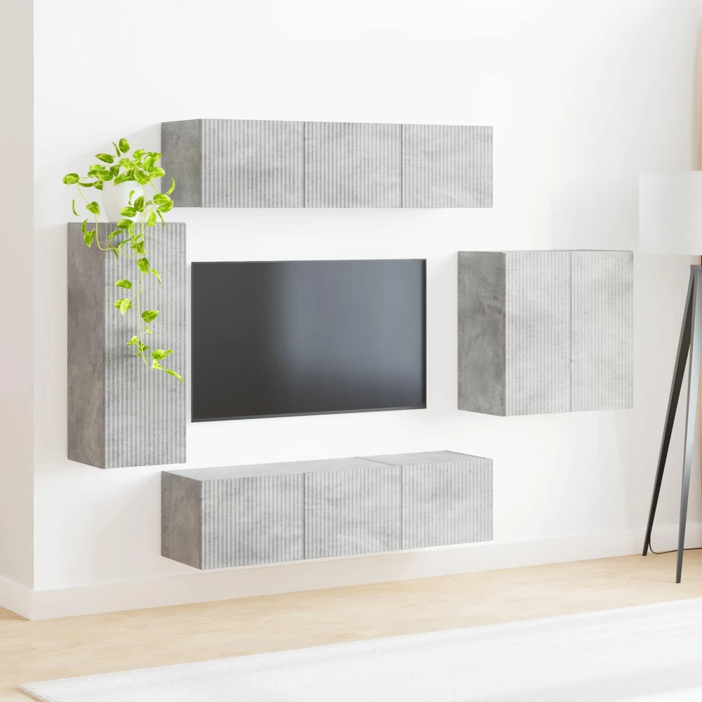 TV staliukas TV sieninio kabineto komplektas 6 vnt. Betono pilka