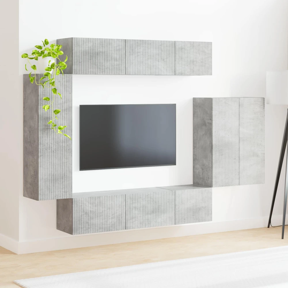 TV staliukas TV sieninio kabineto komplektas 6 vnt. Betono pilka