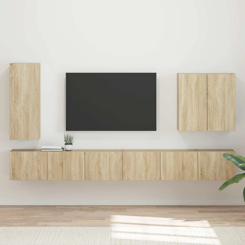 TV staliukas TV sieninio kabineto komplektas 6 vnt. Sonoma ąžuolas
