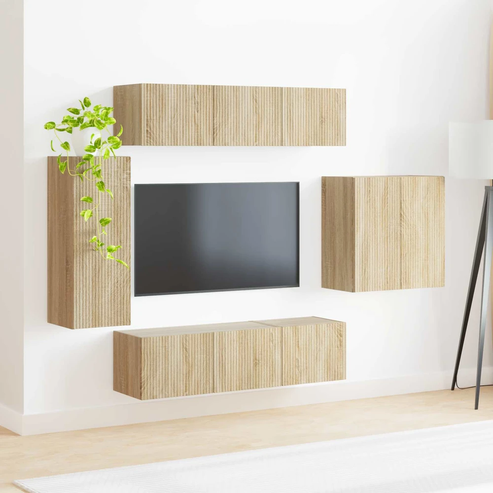 TV staliukas TV sieninio kabineto komplektas 6 vnt. Sonoma ąžuolas