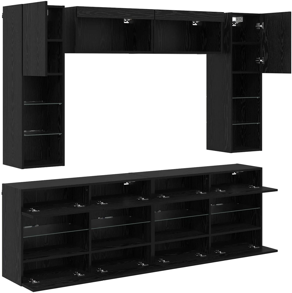 TV staliukas TV sieninio kabineto komplektas su LED 6 pcs Juodas Ąžuolas