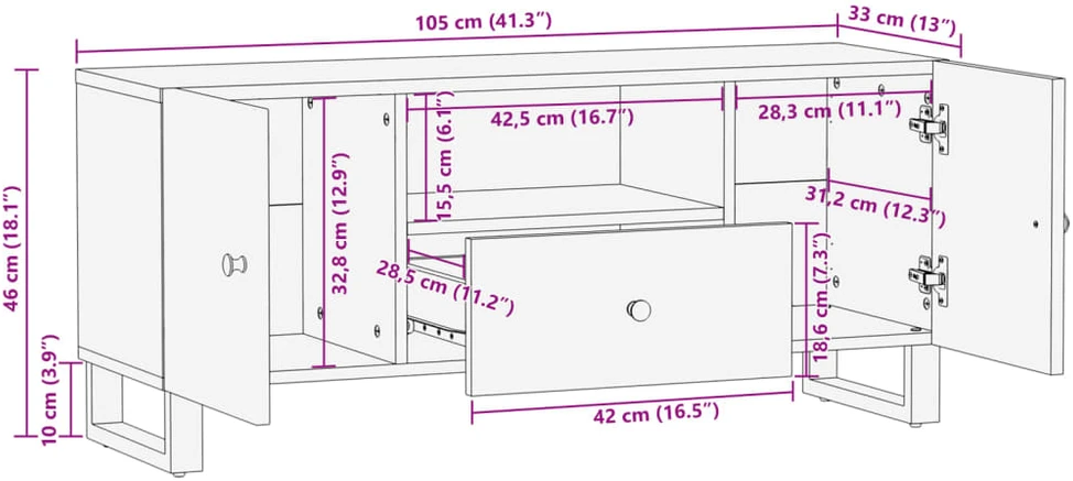 TV staliukas TV spintelė, 105x33,5x46cm, perdirbta/apdirbta mediena