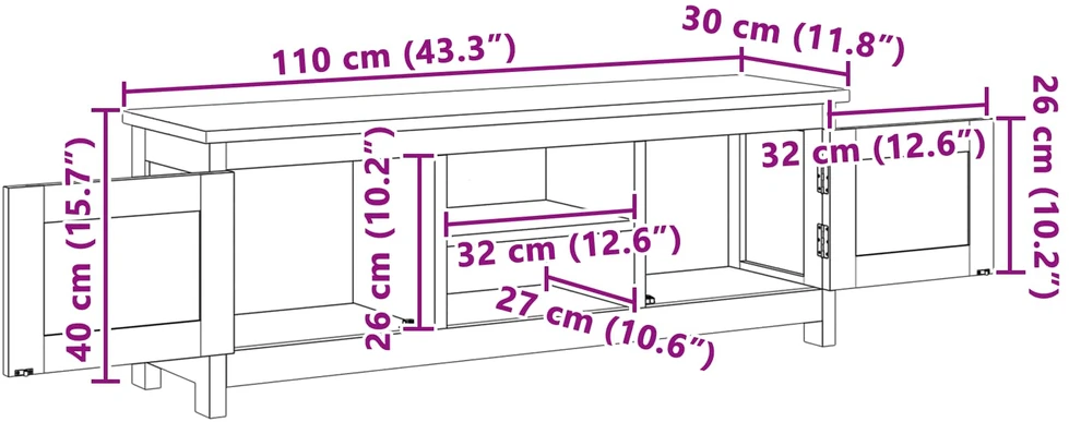 TV staliukas TV spintelė 110 x 30 x 40 cm Natūrali Kieto teka medžio