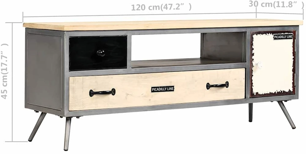TV staliukas TV spintelė, 120x30x45cm, mango medienos masyvas ir plienas