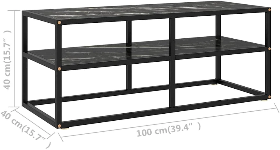 TV staliukas TV spintelė, juoda, 100x40x40cm, su juodu marmuriniu stiklu