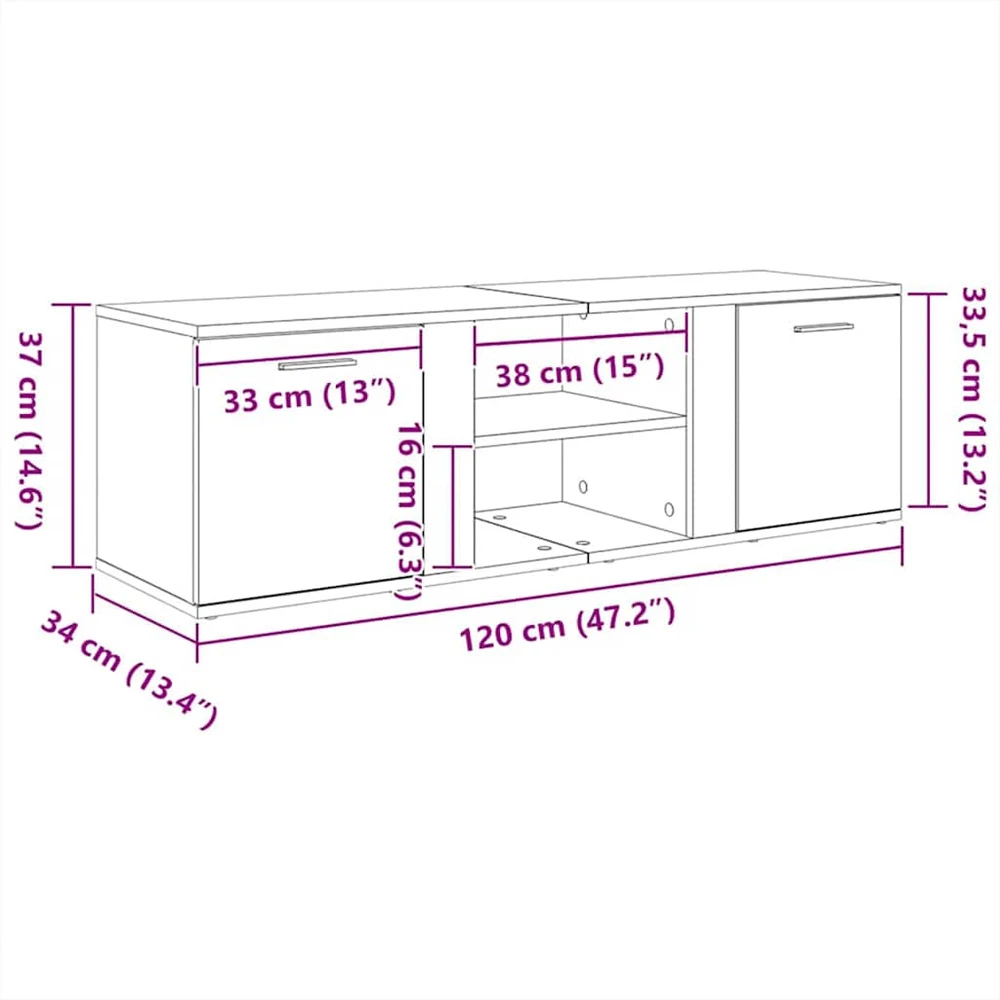 TV staliukas TV spintelė, pilka ąžuolo, 120x34x37cm, apdirbta mediena