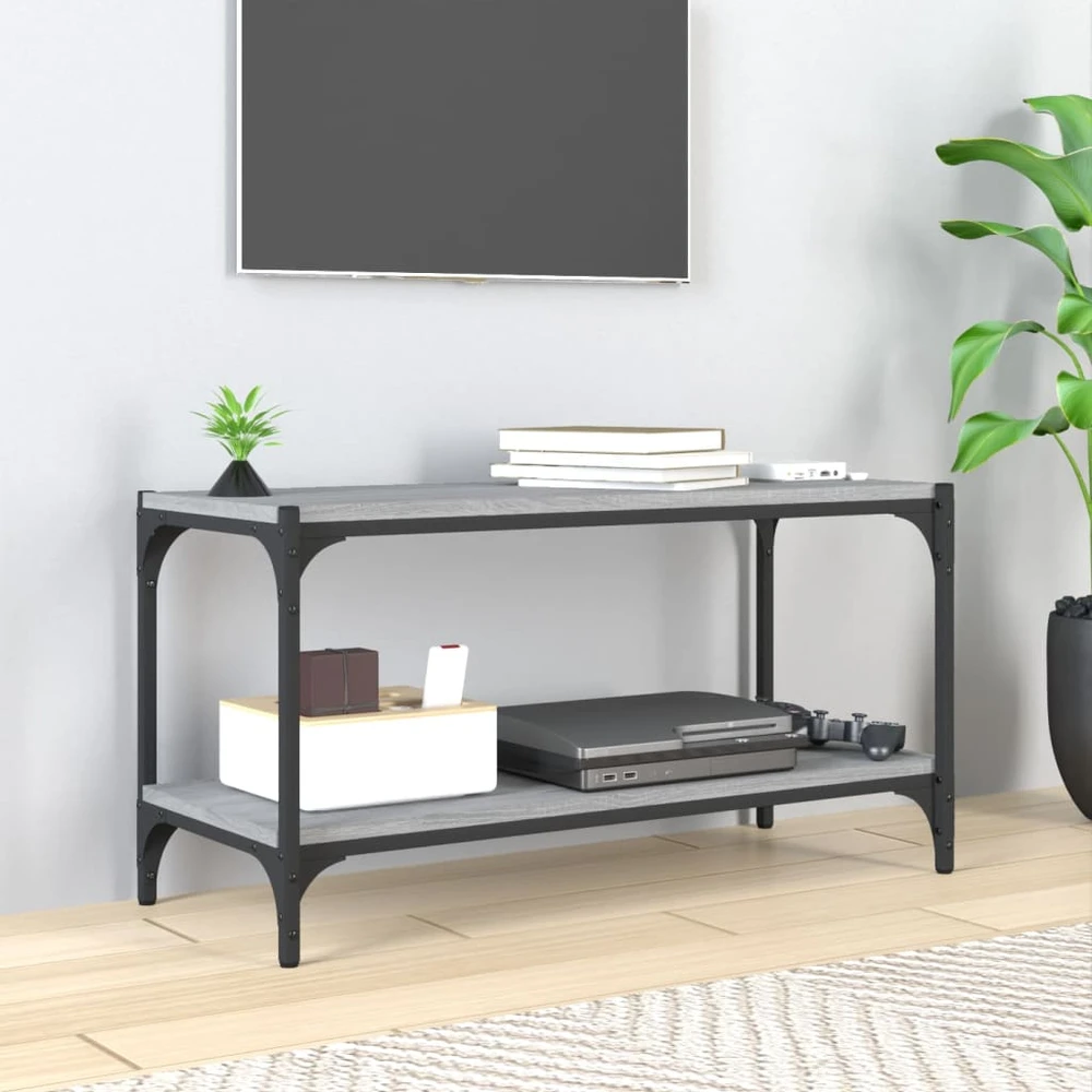 TV staliukas TV spintelė, pilka ąžuolo, 80x33x41cm, mediena ir plienas
