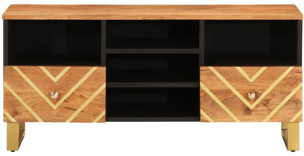 TV staliukas TV spintelė, ruda ir juoda, 100x33,5x46cm, mango masyvas