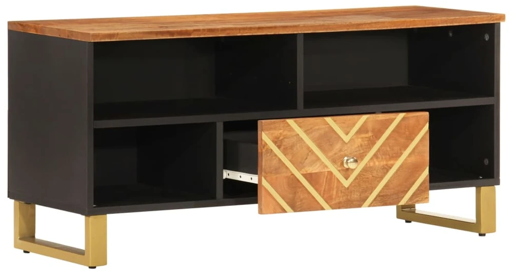 TV staliukas TV spintelė, ruda ir juoda, 100x33,5x46cm, mango masyvas