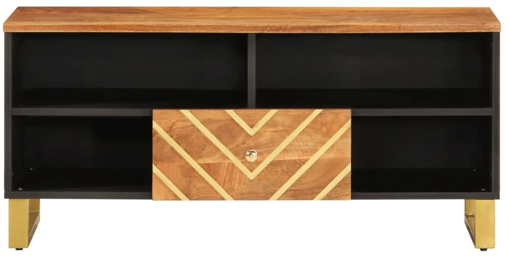 TV staliukas TV spintelė, ruda ir juoda, 100x33,5x46cm, mango masyvas