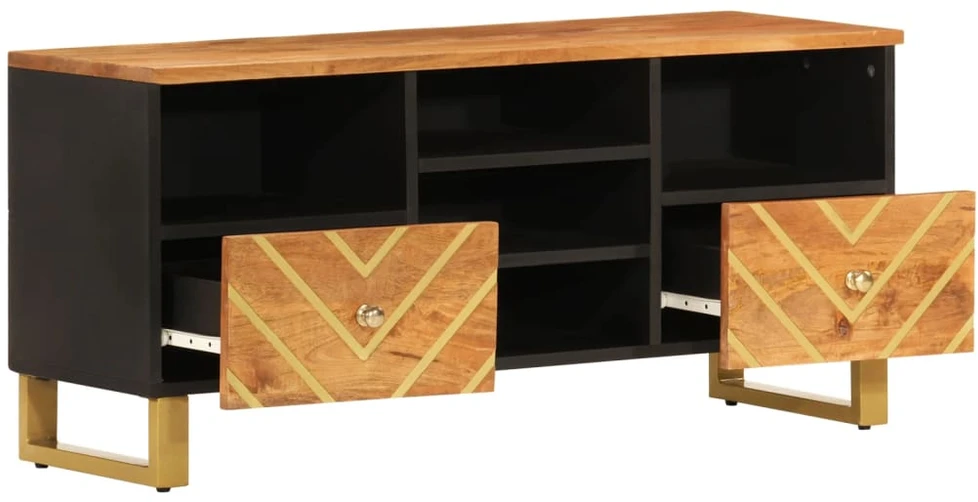 TV staliukas TV spintelė, ruda ir juoda, 100x33,5x46cm, mango masyvas