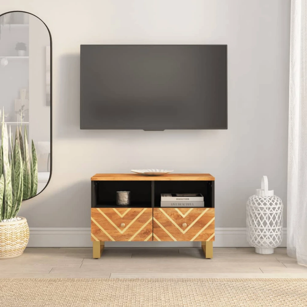 TV staliukas TV spintelė, ruda ir juoda, 70x33,5x46cm, mango masyvas