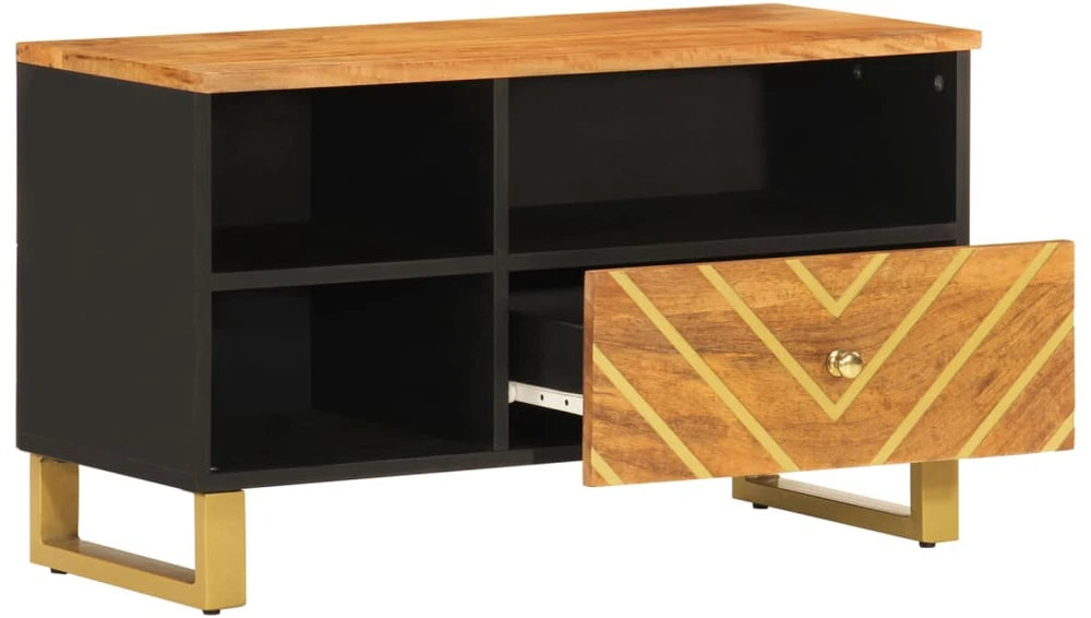 TV staliukas TV spintelė, ruda ir juoda, 80x33,5x46cm, mango masyvas