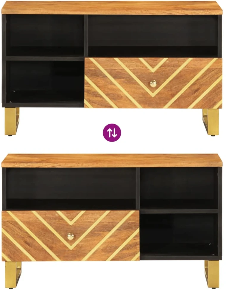 TV staliukas TV spintelė, ruda ir juoda, 80x33,5x46cm, mango masyvas