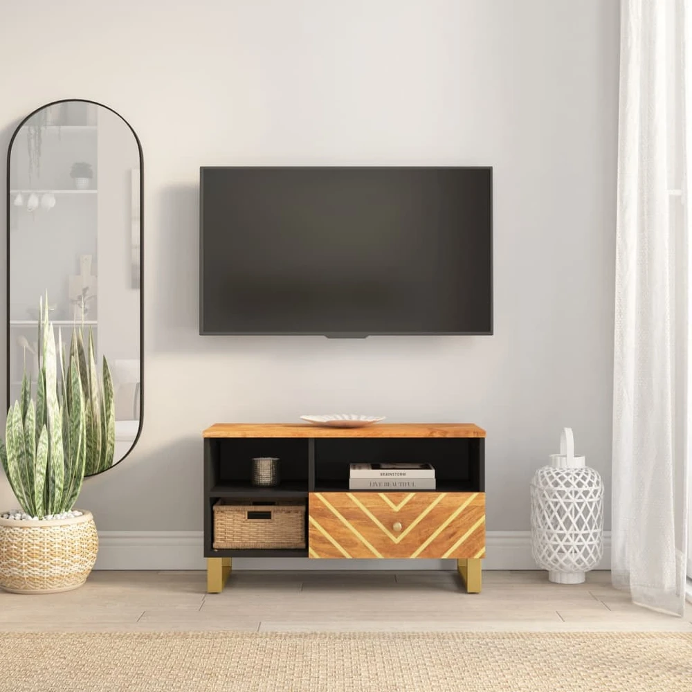 TV staliukas TV spintelė, ruda ir juoda, 80x33,5x46cm, mango masyvas
