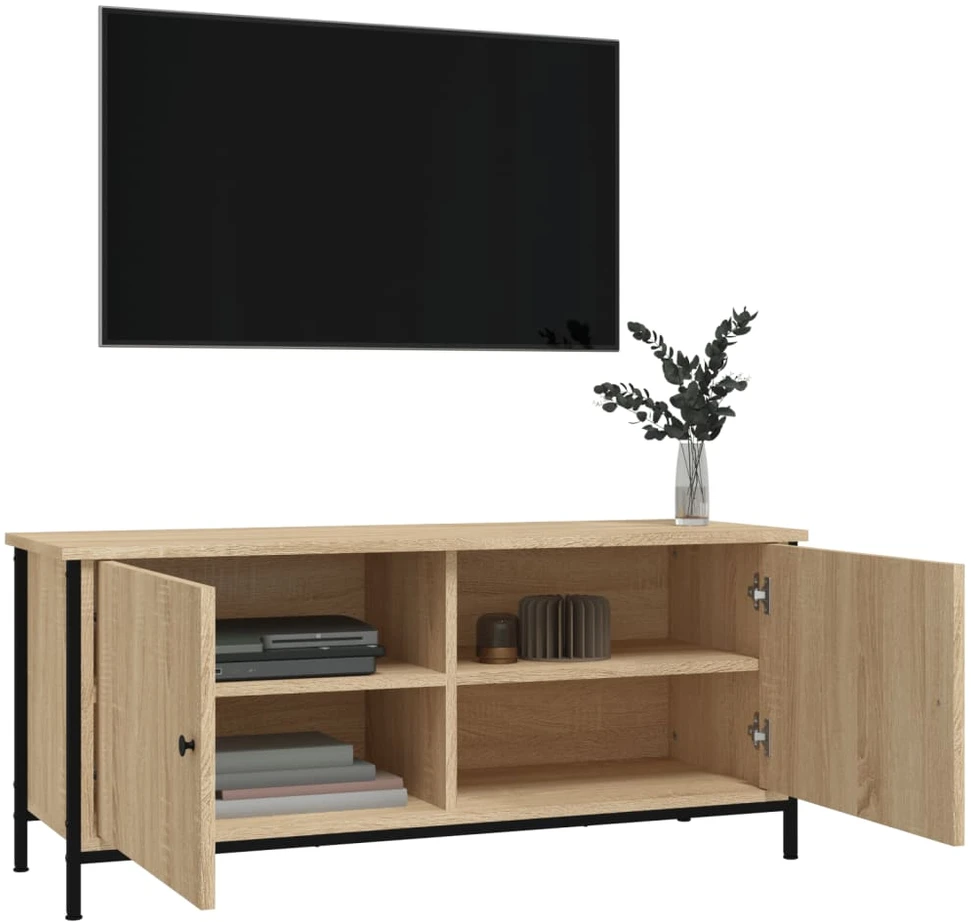 TV staliukas TV spintelė su durelėmis, ąžuolo, 102x35x45cm, apdirbta mediena