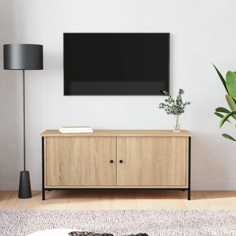TV staliukas TV spintelė su durelėmis, ąžuolo, 102x35x45cm, apdirbta mediena