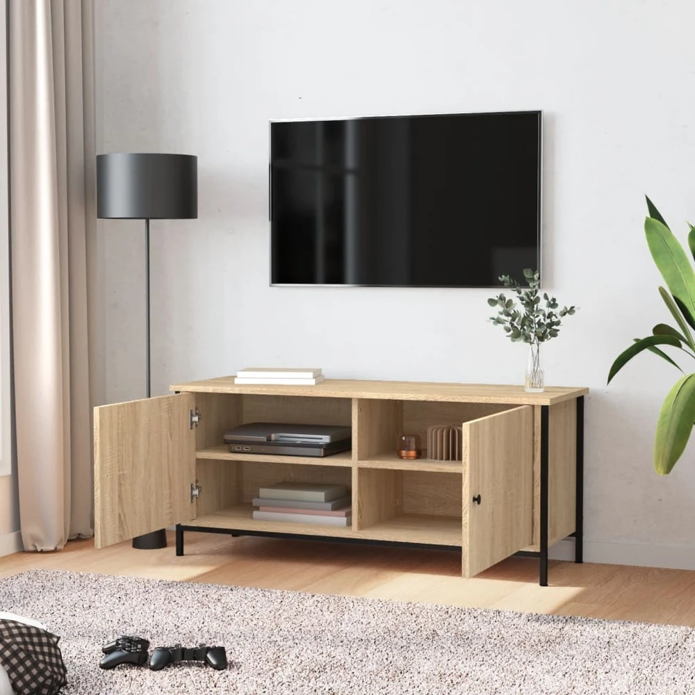 TV staliukas TV spintelė su durelėmis, ąžuolo, 102x35x45cm, apdirbta mediena