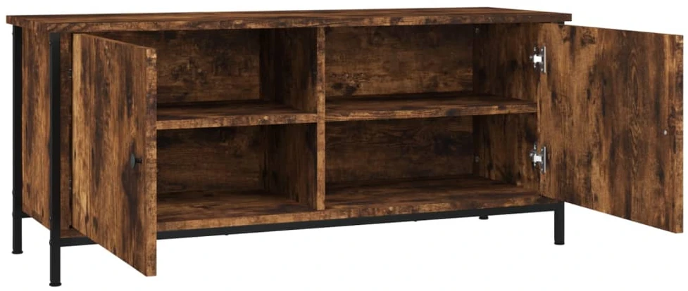TV staliukas TV spintelė su durelėmis, dūminio ąžuolo, 102x35x45cm, mediena