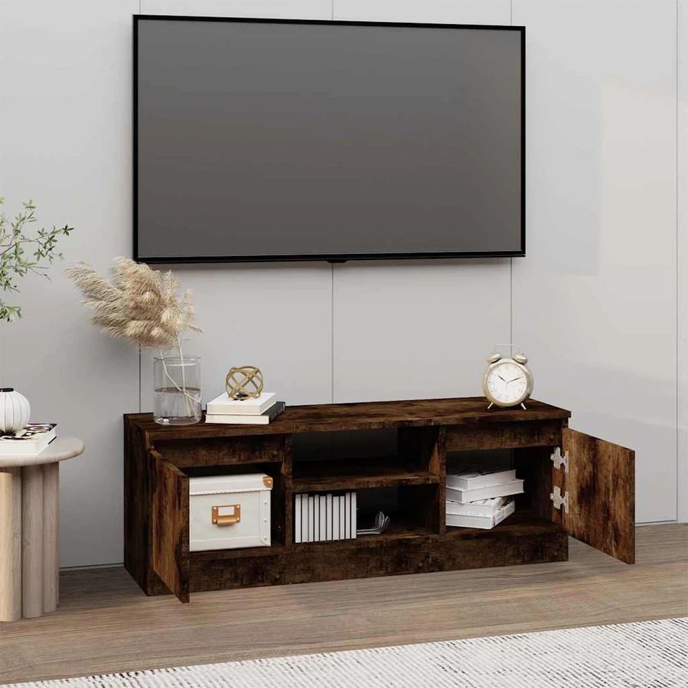 TV staliukas TV spintelė su durelėmis, dūminio ąžuolo, 102x30x36cm