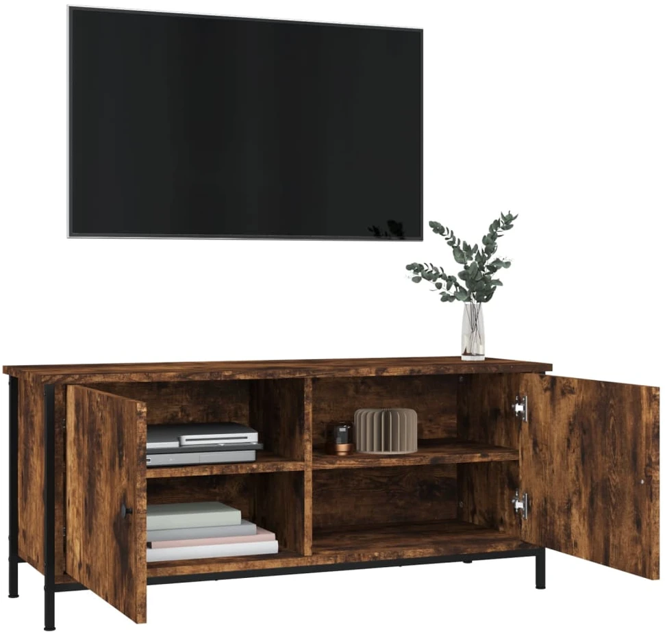 TV staliukas TV spintelė su durelėmis, dūminio ąžuolo, 102x35x45cm, mediena