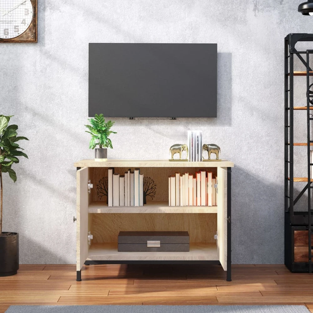 TV staliukas TV spintelė su durelėmis, ąžuolo, 60x35x45cm, mediena